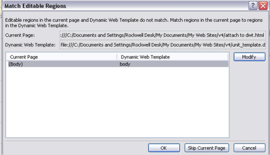 Dynamic Web Template Editable Region Selection